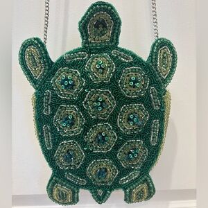 NWT Made in India Beaded Green Turtle Crossbody Bag